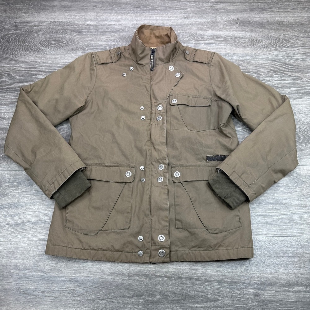 Merrell Field Coat Womens Medium Khaki Military Utility Snap Zip Outdoor Jacket